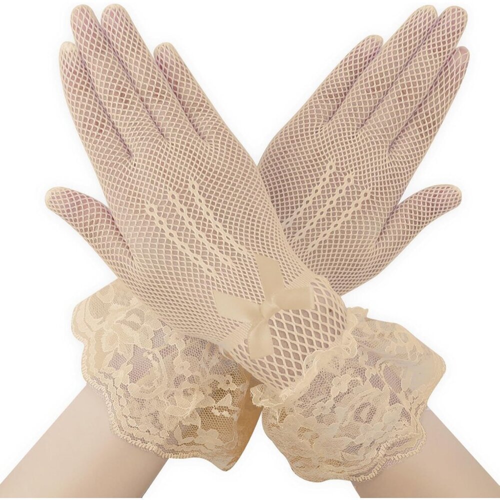 Women's A-Beige Halloween Tea Short Lace Gloves Elegant Bridal Cosplay Party